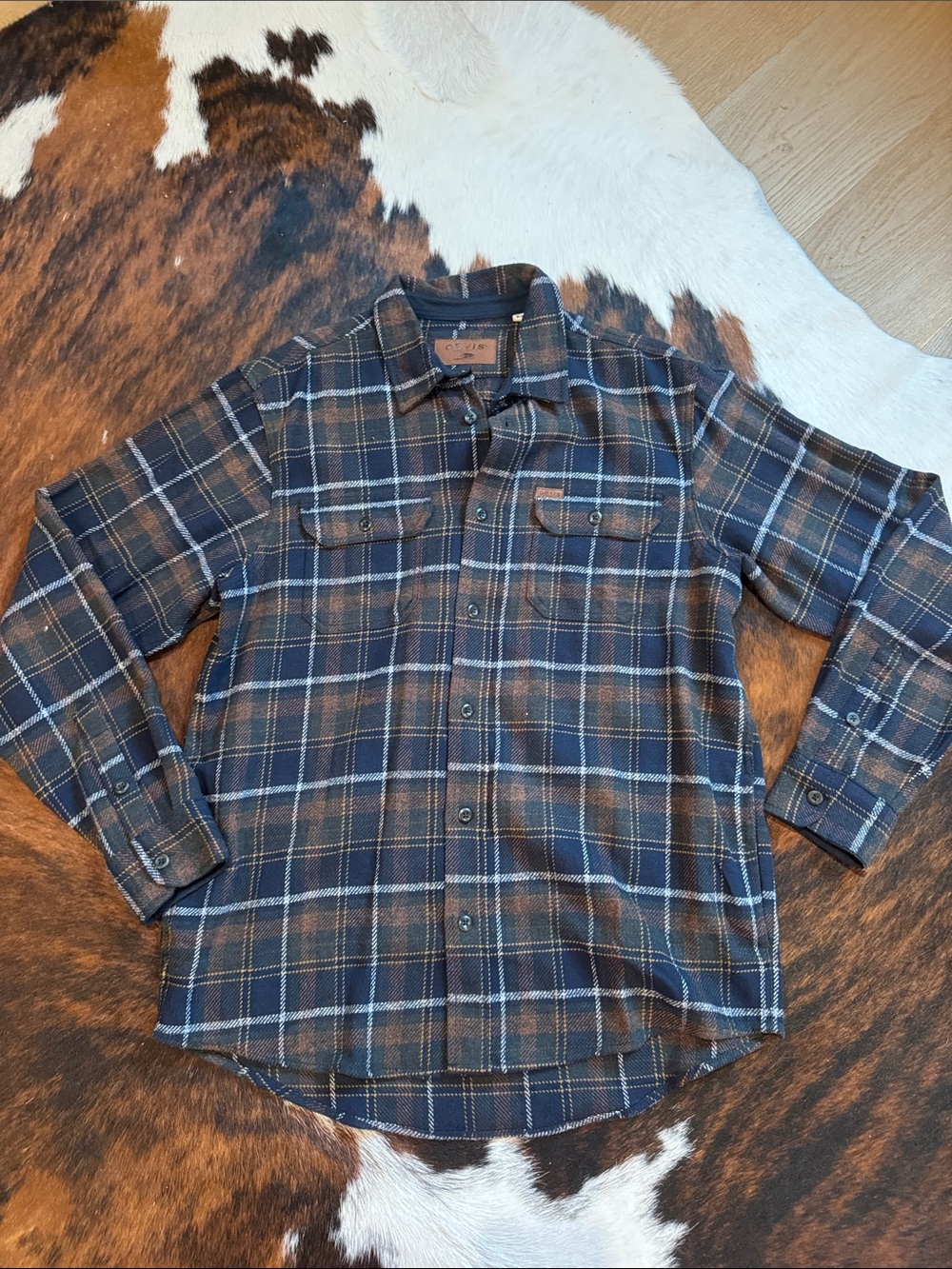 Orvis Navy & Brown Plaid Button-Down Shirt